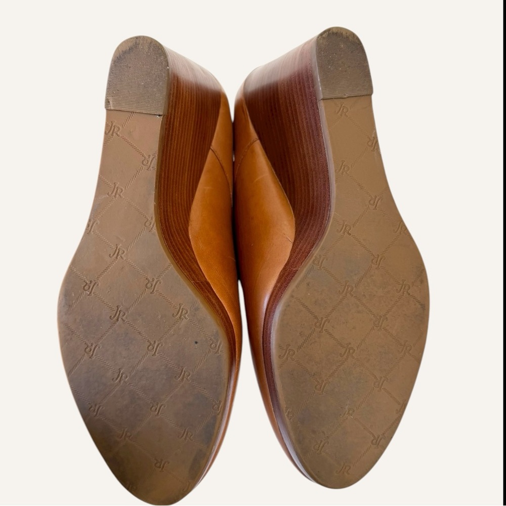 Jack‎ Rogers Olivia Scalloped Wedge Oxford Shoes Cognac Size 8.5 - Picture 10 of 11